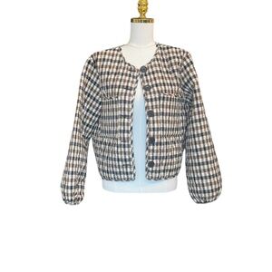 Joie Reversible Quilted Jacket Size L Black Plaid NWT